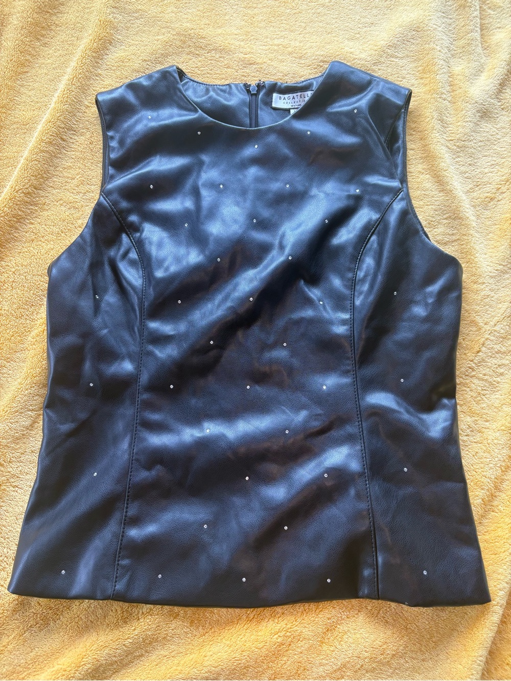 bagatelle Black Faux-Leather Sleeveless Tank with Crystal Studs